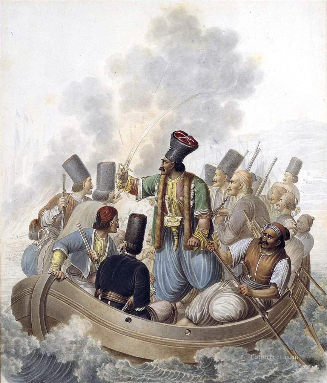 Scene from the War of independence depicting the Konstantinos Kanaris Georg Emanuel Opiz caricature Oil Paintings